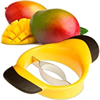 Relaxdays Cortador de mangos- Descorazonador- Mango antideslizante- Cuchilla de acero inox- Negro-amarillo